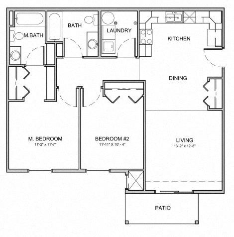 Floor plan for 2 beds, 2 baths, 1085 sqft
